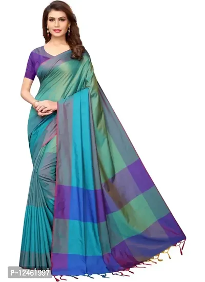 Beautiful Cotton Blend Saree with Blouse Piece For Women-thumb0