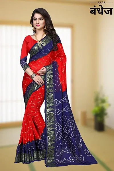 KAKALI'S WORLD New Bandhani Printed Work Saree For Intimate And Indian Weddings Saree For Women & Girls