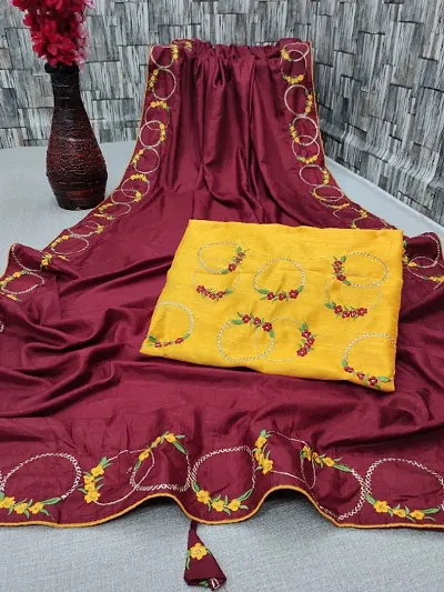 Embroidered Daily Wear Saree with Blouse piece