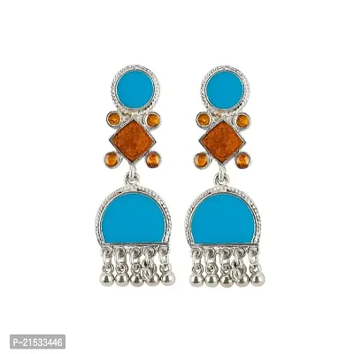 Laxmi collections Women's Alloy, silver Plated Hook Dangler Hanging Earrings-Blue | JWL-191-thumb0
