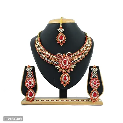 Laxmi collections Women's Alloy Necklace set (Red) | JWL-37-thumb0