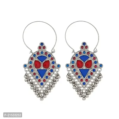 Laxmi collections Women's Silver Plated Hook Dangler Hanging Afghani Earrings-Silver | JWL-82-thumb0