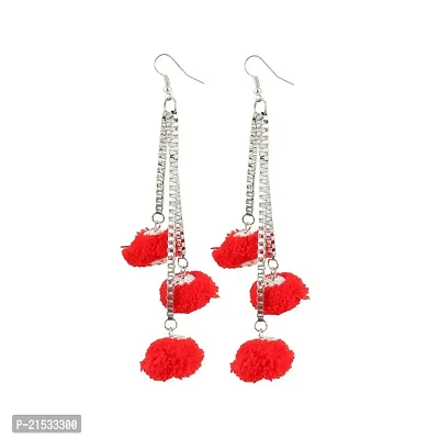 Laxmi collections Women's Alloy Hook Dangler Hanging Tassel Fashion Earring (Color: Red) | JWL-144-thumb0
