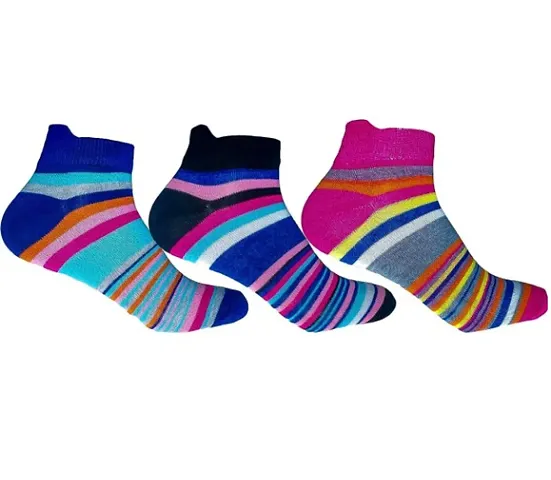 Combo Of 3 Pair Comfy Cotton Striped Socks For Women