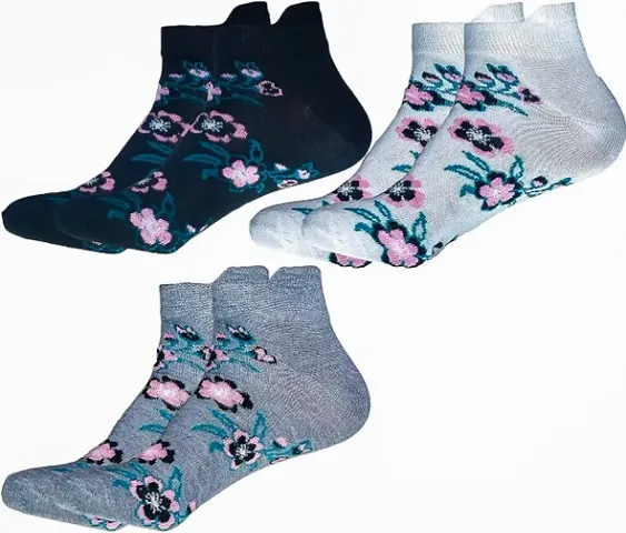 Combo Of 3 Pair Floral Design Sports Ankle Socks For Women