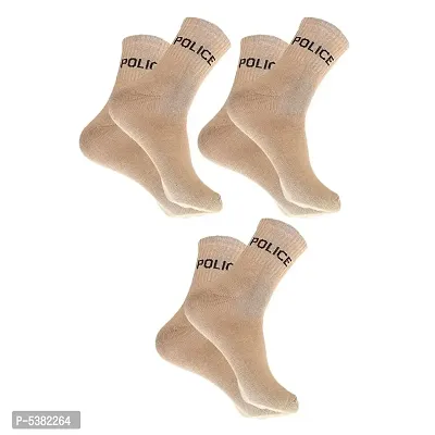 Men's Mid-Calf Solid Cotton Khaki Police Socks - Pack of 3-thumb0