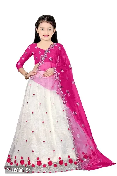 Alluring White Net Embroidered Lehenga Cholis with Dupatta For Girls