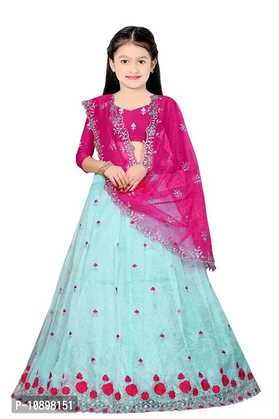 Alluring Blue Net Embroidered Lehenga Cholis with Dupatta For Girls