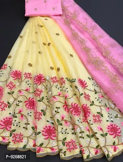 Attractive Net Embroidered Semi Stitched Lehenga Choli For Women