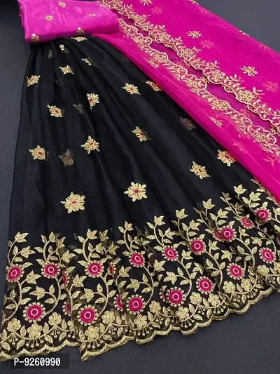 Attractive Net Embroidered Semi Stitched Lehenga Choli For Women