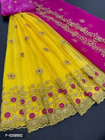 Attractive Net Embroidered Semi Stitched Lehenga Choli For Women