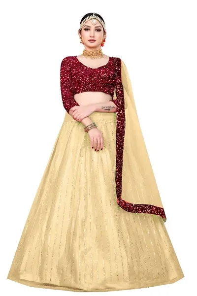 Attractive Net Sequence Work Semi Stitched Lehenga Choli For Women