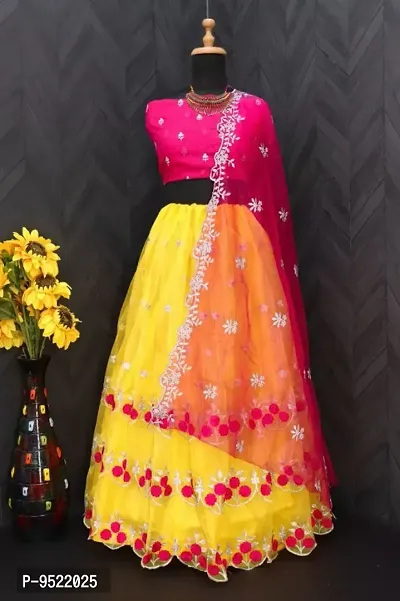 Stylish And Fancy Net Fabric Embroidery Lehenga Choli With Dupatta For Women