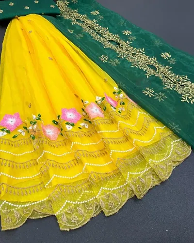 Trendy Women Net Semi Stitched Embroidered Lehenga Cholis Set