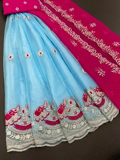 Stylish Embroidered Net Semi Stitched Lehenga Choli Set For Women