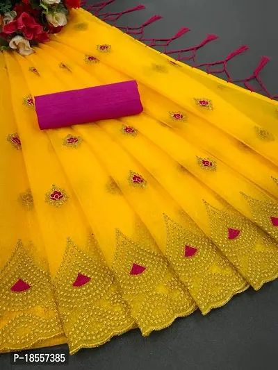 Organza Embroidered Sarees For Women-thumb0