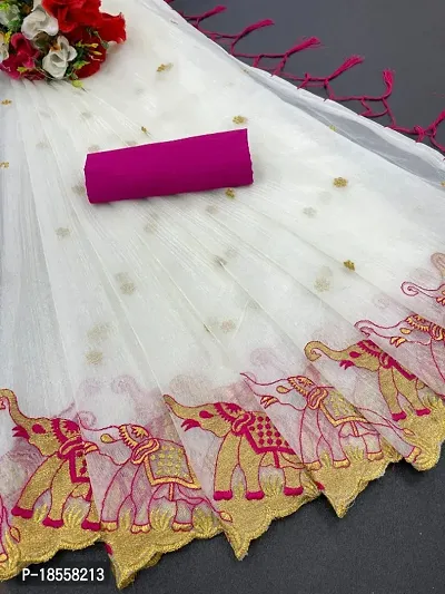 Classic Net Embroidered Saree with Blouse piece-thumb0