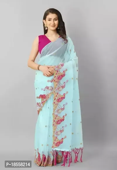 Classic Net Embroidered Saree with Blouse piece-thumb3