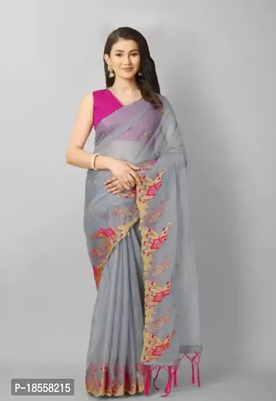 Classic Net Embroidered Saree with Blouse piece-thumb2