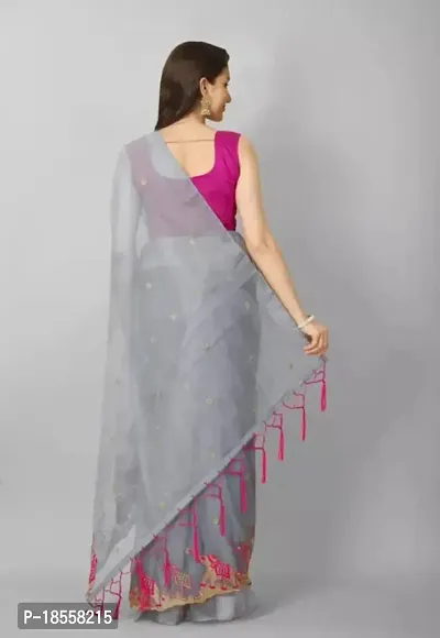 Classic Net Embroidered Saree with Blouse piece-thumb3