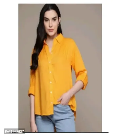 Elegant Yellow Cotton Solid Shirt For Women