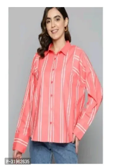 Elegant Pink Cotton Striped Shirt For Women