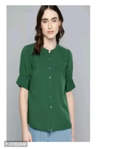 Elegant Green Cotton Solid Shirt For Women