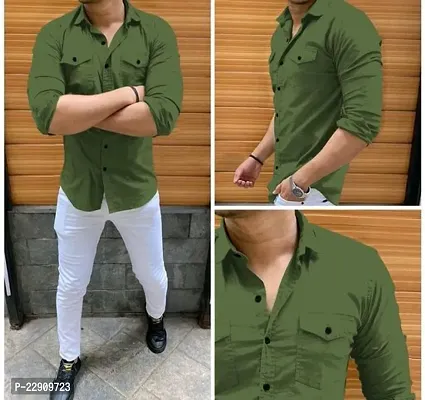 Reliable Green Cotton Solid Long Sleeves Casual Shirts For Men-thumb0