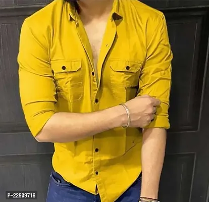 Reliable Yellow Cotton Solid Long Sleeves Casual Shirts For Men-thumb0