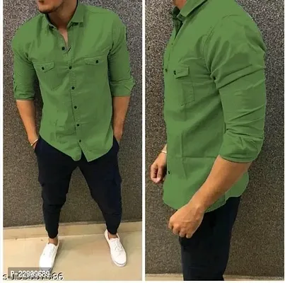 Reliable Green Cotton Solid Long Sleeves Casual Shirts For Men-thumb0