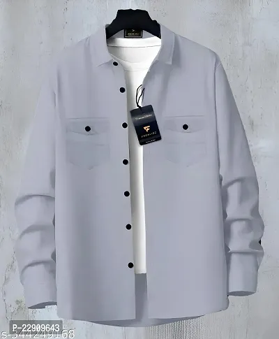 Reliable Grey Cotton Solid Long Sleeves Casual Shirts For Men