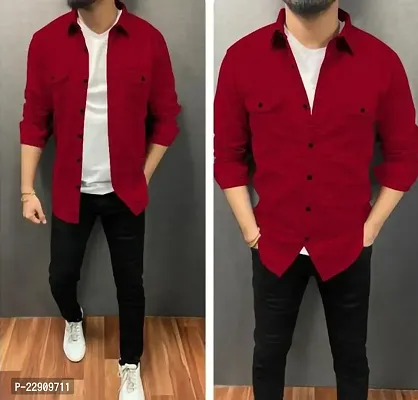 Reliable Red Cotton Solid Long Sleeves Casual Shirts For Men-thumb0