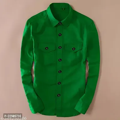 Reliable Green Cotton Solid Long Sleeves Casual Shirts For Men