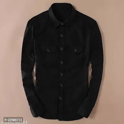 Reliable Black Cotton Solid Long Sleeves Casual Shirts For Men-thumb0