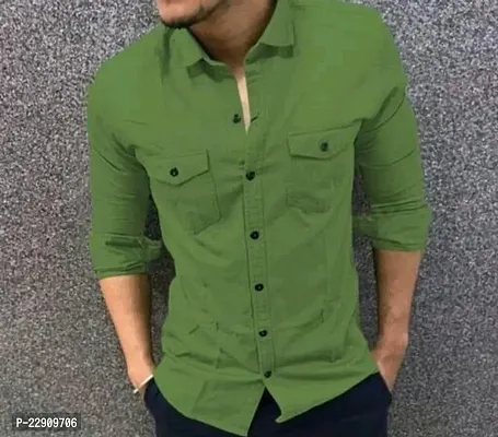 Reliable Green Cotton Solid Long Sleeves Casual Shirts For Men-thumb0