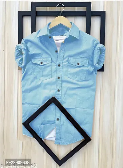 Reliable Blue Cotton Solid Long Sleeves Casual Shirts For Men