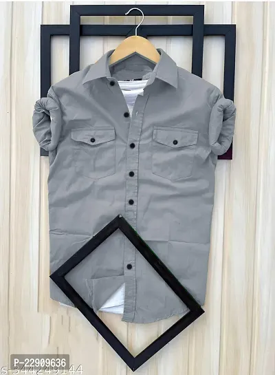 Reliable Grey Cotton Solid Long Sleeves Casual Shirts For Men-thumb0