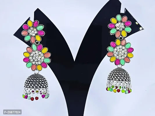 Oxidize Multi Color Light Weight Earring For Girls Women (Long Size)