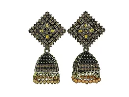 Oxidize Golden Light Weight Kundan Jhumka Earring For Girls Women (Medium)-thumb3