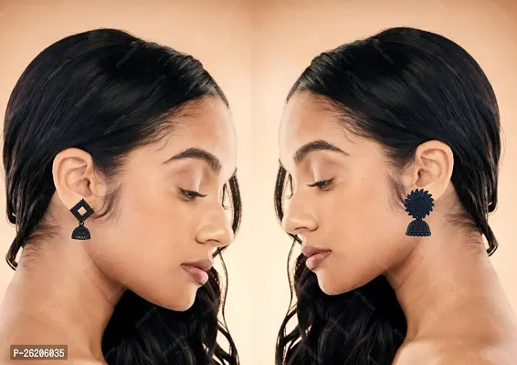 Oxidize Black Earring Jhumka Set Combo For Women Girls Fashion (Pack Of 5 Pair)-thumb2
