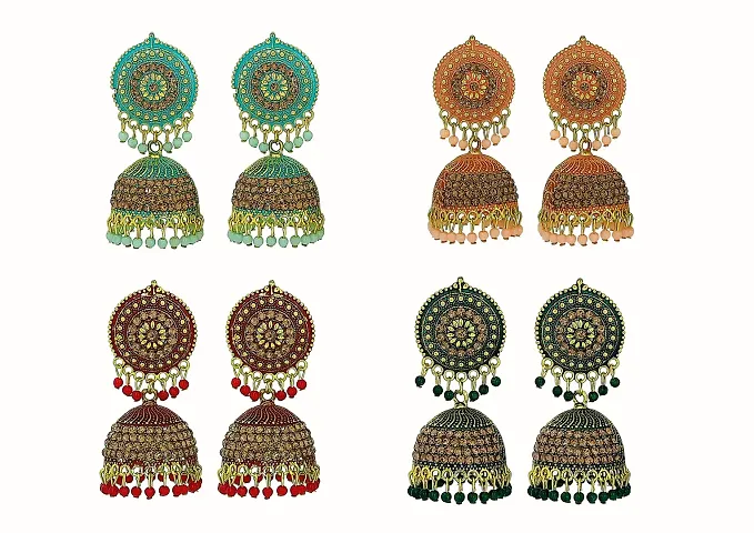 oxidise earrings studs jhumka jhumki traditional women girls combo (pack of 4)