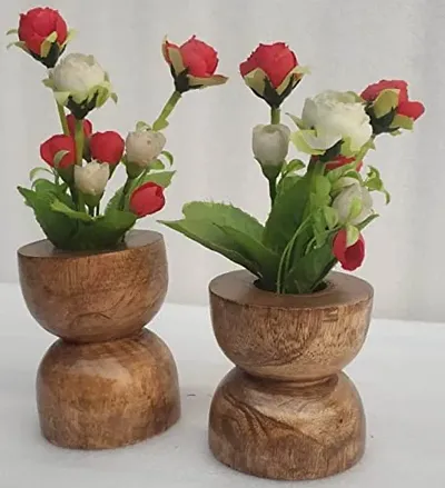 onlinecraft Wooden Flower Pot Gola Brown Color Plant Container Set (Wood) ch16