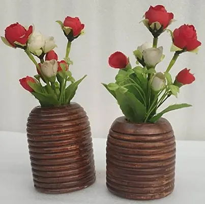 onlinecraft Wooden Flower Pot Gola Brown Color Plant Container Set (Wood) ch04