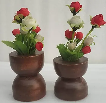 onlinecraft Wooden Flower Pot Gola Brown Color Plant Container Set (Wood) ch14