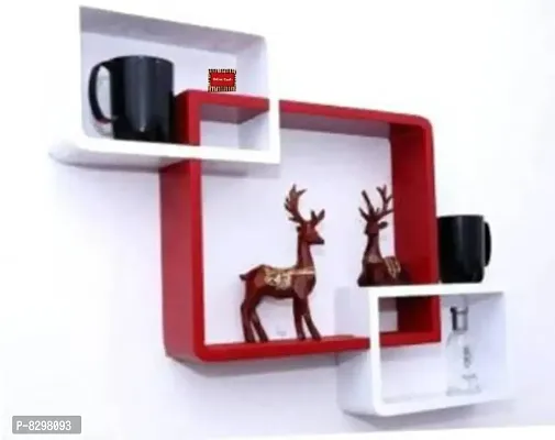 WOODEN WALL SHELF ATTACH SINGLE WHITE RED-thumb0