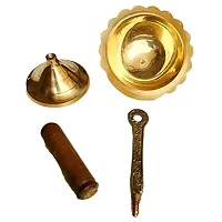 PujaSamadhaan Pure Brass Dhoop Diya Dhoop Dani Kapoor Aarti Lamp | Dhoop Stand with Wooden Handle (20 X 10 X 7 cm)-thumb4