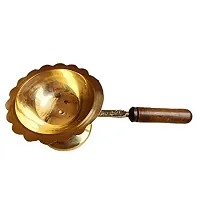 PujaSamadhaan Pure Brass Dhoop Diya Dhoop Dani Kapoor Aarti Lamp | Dhoop Stand with Wooden Handle (20 X 10 X 7 cm)-thumb2