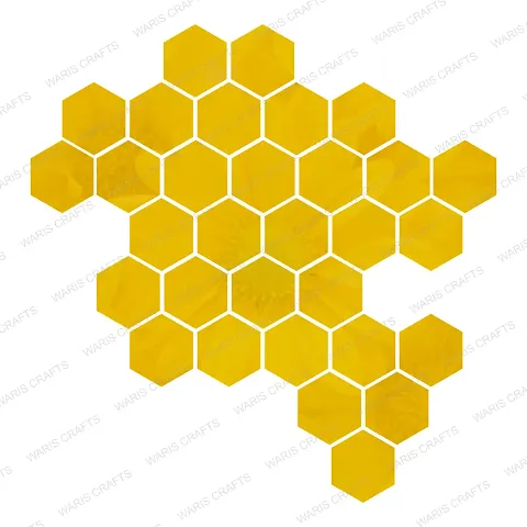 Waris Craft -31 Hexagon With Golden Decorative Mirror Sticker for wall