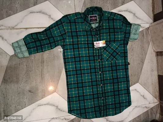 Stylish Green Cotton Blend Checked Shirt For Men