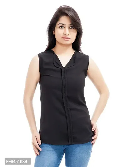 Femninora Women's Sleeveless Top (Large, Black)